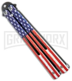 American Flag Balisong Butterfly Knife Black - Blade Pain -Elite Knives Shop American Flag Balisong Butterfly Black Blade BF 202 5 GX 37597 jr side large