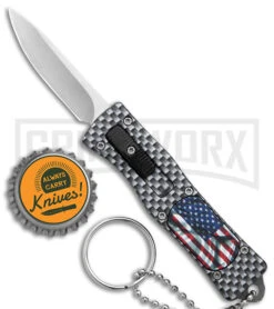 American Flag Mini Dog Tag Gray Carbon Fiber D/A OTF Auto Knife -Satin Plain -Elite Knives Shop American Flag Mini Dog Tag CF DA Auto Satin BHQ 175038 jr bottlecap large