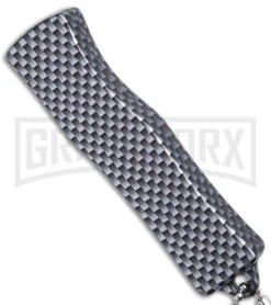 American Flag Mini Dog Tag Gray Carbon Fiber D/A OTF Auto Knife -Satin Plain -Elite Knives Shop American Flag Mini Dog Tag CF DA Auto Satin BHQ 175038 jr side large