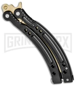 Andux CS Black Balisong Butterfly Trainer - Gold Holes -Elite Knives Shop Andux C S Black Balisong Butterfly Trainer Gold Holes AB000929 BP 24577 jr side large