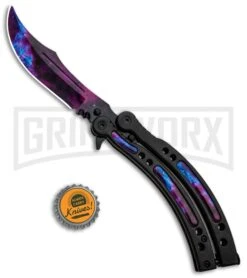 Andux CS Black Balisong Butterfly Knife W/ Stardust Inlays - Bowie Stardust -Elite Knives Shop Andux CS Black Balisong Butterfly Stardust Inlays Bowie Startdust PBF7T GX 33139 jr bottlecap large