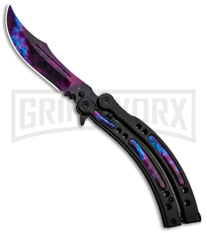 Elite Knives Shop -Elite Knives Shop Andux CS Black Balisong Butterfly Stardust Inlays Bowie Startdust PBF7T GX 33139 jr large