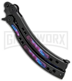 Andux CS Black Balisong Butterfly Knife W/ Stardust Inlays - Bowie Stardust -Elite Knives Shop Andux CS Black Balisong Butterfly Stardust Inlays Bowie Startdust PBF7T GX 33139 jr side large