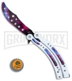Andux CS White/Stardust Balisong Butterfly Trainer - Stardust Holes -Elite Knives Shop Andux CS White Stardust trainer stardust holes BP 24583 er bottlecap large