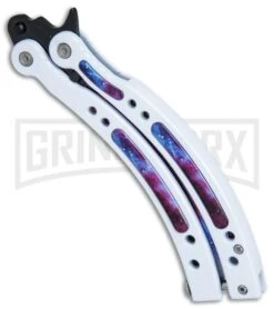 Andux CS White/Stardust Balisong Butterfly Trainer - Stardust Holes -Elite Knives Shop Andux CS White Stardust trainer stardust holes BP 24583 er spine large