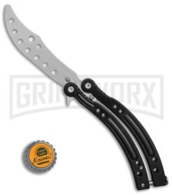 Andux CS Black Balisong Butterfly Trainer - Satin Holes -Elite Knives Shop Andux CS black trainer satin holes BP 24582 er bottlecap large
