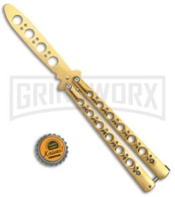 Skeletrainer Gold Butterfly Trainer (4" Gold) -Elite Knives Shop Andux Tarragon Gold Butterfly Trainer Gold K 220 B GX 37591 jr bottlecap large
