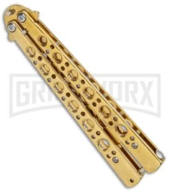 Skeletrainer Gold Butterfly Trainer (4" Gold) -Elite Knives Shop Andux Tarragon Gold Butterfly Trainer Gold K 220 B GX 37591 jr side large