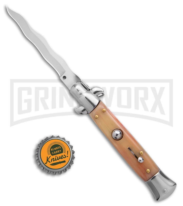 9" Anomaly Stiletto Red Marble Pearlex Automatic Knife - Satin Kriss 4 9" Anomaly Stiletto Red Marble Pearlex Automatic Knife - Satin Kriss - Image 4