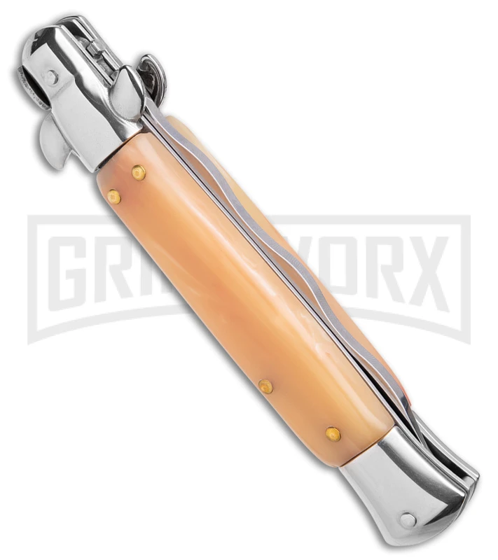 9" Anomaly Stiletto Red Marble Pearlex Automatic Knife - Satin Kriss 3 9" Anomaly Stiletto Red Marble Pearlex Automatic Knife - Satin Kriss - Image 3