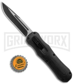 Atomic D/A Black G-10 OTF Automatic Knife - Drop Point Two Tone Plain -Elite Knives Shop Atomic DA Black G 10 OTF Auto DP TT Plain GX 33379 jr bottlecap large
