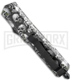 Atomic Slim Dagger White Skull OTF Automatic Knife - Two Tone Plain -Elite Knives Shop Atomic Dagger White Skull OTF Auto TT Plain GX 33415 jr side large