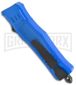 Atomic Defender Mini OTF Blue Automatic Dagger Knife - Two Tone Plain -Elite Knives Shop Atomic Defender Mini OTF Auto Blue TT Dagger BHQ 141218 jr side 2 large