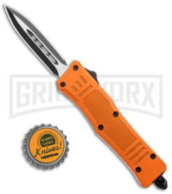 Atomic Defender Mini OTF Automatic Knife Orange - Two Tone Dagger -Elite Knives Shop Atomic Defender Mini OTF Auto Orange TT Dagger BHQ 141104 jr bottlecap large