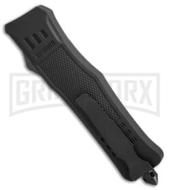 Atomic Defender Large OTF Automatic Knife Black - Two Tone Drop Point -Elite Knives Shop Atomic Defender drop point black two tone plain BP 19354 er side large