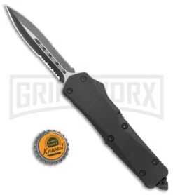 Atomic Lance Black OTF Automatic Knife - Two Tone Double Serr -Elite Knives Shop Atomic Large Shield Dagger Black OTF Auto TT Double Serr GX 38227 jr bottlecap large