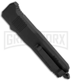 Atomic Shield Large Drop Point Black OTF Automatic Knife - Two Tone Serrated -Elite Knives Shop Atomic Shield Large DP Black OTF TT Serr GX 34162 jr side large