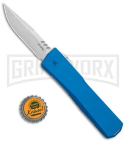 Axial Shift Blue D/A OTF Automatic Knife - Clip Point Stonewash S35VN -Elite Knives Shop Axial Shift OTF CP Blue Satin BHQ 146933 jr bottlecap large