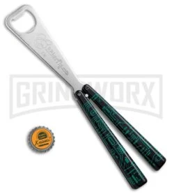 BB Barfly Green Circuit Bottle Opener Butterfly Trainer - Satin -Elite Knives Shop BB Barfly Bottle Opener Butterfly Trainer Circuit Green Black BHQ 75545 jr bottlecap large