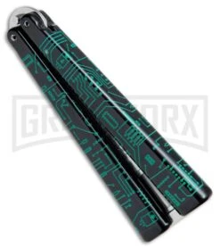 BB Barfly Green Circuit Bottle Opener Butterfly Trainer - Satin -Elite Knives Shop BB Barfly Bottle Opener Butterfly Trainer Circuit Green Black BHQ 75545 jr side large