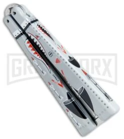 BB Barfly Shark Teeth Bottle Opener Butterfly Trainer - Satin -Elite Knives Shop BB Barfly Bottle Opener Butterfly Trainer Shark Teeth BHQ 75547 jr side large