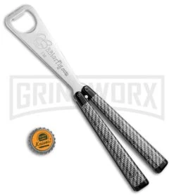 BB Barfly Sim. Carbon Fiber Bottle Opener Butterfly Trainer - Satin -Elite Knives Shop BB Barfly Bottle Opener Butterfly Trainer Sim CF BHQ 68441 jr bottlecap 2 2 large