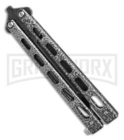 Bear And Son Knives 114 Large Balisong Butterfly Knife - Damascus Tanto -Elite Knives Shop Bear Butterfly Knife Large Tanto Damascus Blade 4in Plain BHQ 0887 hd side large