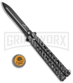 Bear OPS Bear Song V Sim Carbon Fiber Balisong Butterfly Knife - Black Plain -Elite Knives Shop Bear OPS Bear Song 500 Butterfly Sim Carbon Fiber Black BHQ 35746 jr bottlecap large