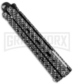Bear OPS Bear Song V Sim Carbon Fiber Balisong Butterfly Knife - Black Plain -Elite Knives Shop Bear OPS Bear Song 500 Butterfly Sim Carbon Fiber Black BHQ 35746 jr side large
