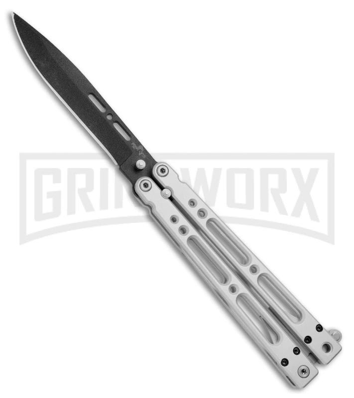 Bear OPS Bear Song IV Silver Balisong Butterfly Knife W/Trainer - Black Plain 2 Bear OPS Bear Song IV Silver Balisong Butterfly Knife W/Trainer - Black Plain - Image 2