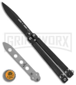 Bear OPS Bear-Song II Black Balisong Butterfly Knife (4.5" Black/Trainer Plain) -Elite Knives Shop Bear OPS Bear song II Butterfly Black G 10 BHQ 50068 er bottlecap large