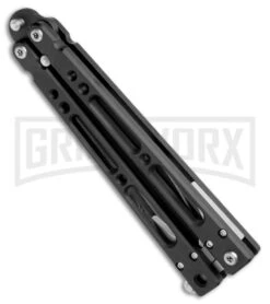 Bear OPS Bear Song IV Black Balisong Butterfly Knife W/Trainer - Black Plain -Elite Knives Shop Bear Ops Bear Song IV Butterfly Black Aluminum Trainer Black BHQ 75569 jr side large