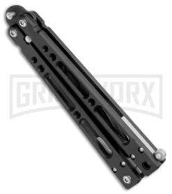 Bear OPS Bear Song IV Black Balisong Butterfly Knife W/Trainer - Black Plain -Elite Knives Shop Bear Ops Bear Song IV Butterfly Black Aluminum Trainer Black BHQ 75569 jr spine large