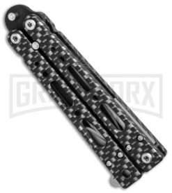 Bear OPS Bear Song IV Sim. Carbon Fiber Small Butterfly Knife - Black Plain -Elite Knives Shop Bear Ops Bear Song IV small sim carbon fiber black BHQ 75950 er spine large