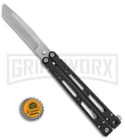 Bear OPS Bear-Song IV Black Tanto Butterfly Knife - Bead Blast Plain -Elite Knives Shop Bear Ops Bear Song IV tanto black bb BHQ 39364 er size large