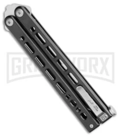 Bear Ops Bear Song VIII Black Butterfly Knife - Bayonet Satin Plain -Elite Knives Shop Bear Ops Bear Song VIII Butterfly Bayo Black Satin B 820 SSBK S BHQ 107304 jr side large