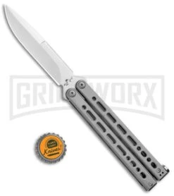 Bear Ops Bear Song VIII Gray Butterfly Knife - Bayonet Satin Plain -Elite Knives Shop Bear Ops Bear Song VIII Butterfly Bayo Satin B 820 SS S BHQ 102071 jr bottlecap large