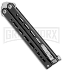 Bear Ops Bear Song VIII Black Butterfly Knife - Clip Point Satin Plain -Elite Knives Shop Bear Ops Bear Song VIII Butterfly CP Black Steel Satin BHQ 107303 jr side large