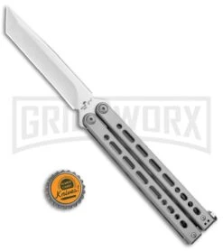 Bear Ops Bear Song VIII Gray Butterfly Knife - Tanto Satin Plain -Elite Knives Shop Bear Ops Bear Song VIII Butterfly Tanto Satin B 810 SS S BHQ 102070 jr bottlecap large