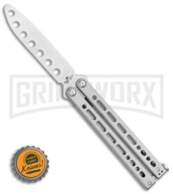 Bear Ops Bear Song VIII Silver Butterfly Trainer - Bead Blast Dull -Elite Knives Shop Bear Ops Bear Song VIII Butterfly Trainer 4.5 Satin B 821 SS S BHQ 117625 LS Bottlecap large