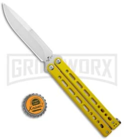 Bear Ops Bear Song VIII Yellow Butterfly Knife - Bayonet Satin Plain -Elite Knives Shop Bear Ops Bear Song VIII Butterfly Yellow CP Satin B 820 SSYW S BHQ 124145 jr bottlecap large