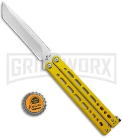 Bear Ops Bear Song VIII Yellow Butterfly Knife - Tanto Satin Plain -Elite Knives Shop Bear Ops Bear Song VIII Butterfly Yellow Tanto Satin B 810 SSYW S BHQ 124341 jr bottlecap large