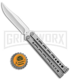 Bear Ops Bear Song VIII Small Gray Butterfly Knife - Clip Point Satin Plain -Elite Knives Shop Bear Ops Bear Song VIII Small Butterfly Gray Satin CP BHQ 145121 jr bottlecap large