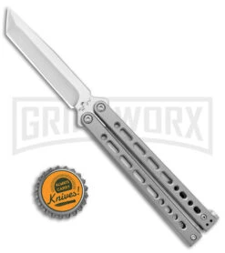 Bear Ops Bear Song VIII Small Gray Butterfly Knife - Tanto Satin Plain -Elite Knives Shop Bear Ops Bear Song VIII Small Butterfly Gray Satin Tanto BHQ 145127 jr bottlecap large
