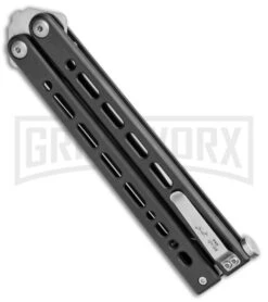 Bear Ops Bear Song VIII Black Butterfly Knife - Tanto Satin Plain -Elite Knives Shop Bear Ops Bear Song VIII Tanto Black Satin BHQ 107302 jr side large