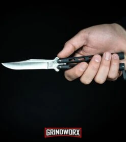 Bear & Son 114BL & 114BLTR Blue Butterfly Knife 2-Pack -Elite Knives Shop Bear Son 114B Large Butterfly Knife Black Satin BHQ 0364 kp in hand web large