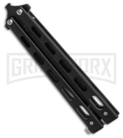 Bear & Son 115B Tanto Black Butterfly Knife - Black Plain -Elite Knives Shop Bear Son 115TANB Tanto Butterfly Knife Black 4in Black BHQ 50073 td side large
