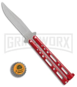 Bear & Son Knives Red Large 117 Balisong Butterfly Knife - Satin Plain 4TH18 -Elite Knives Shop Bear Son 117 large butterfly knife red satin BHQ 72584 er bottlecap large