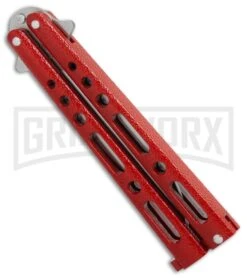 Bear & Son Knives Red Large 117 Balisong Butterfly Knife - Satin Plain 4TH18 -Elite Knives Shop Bear Son 117 large butterfly knife red satin BHQ 72584 er spine large