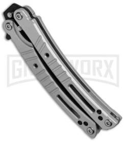 Bear OPS Bear-Song VI Gray Butterfly Knife - Black Plain -Elite Knives Shop Bear Son Breeden B 600 AIBK B 35033 BHQ 51711 jr side large
